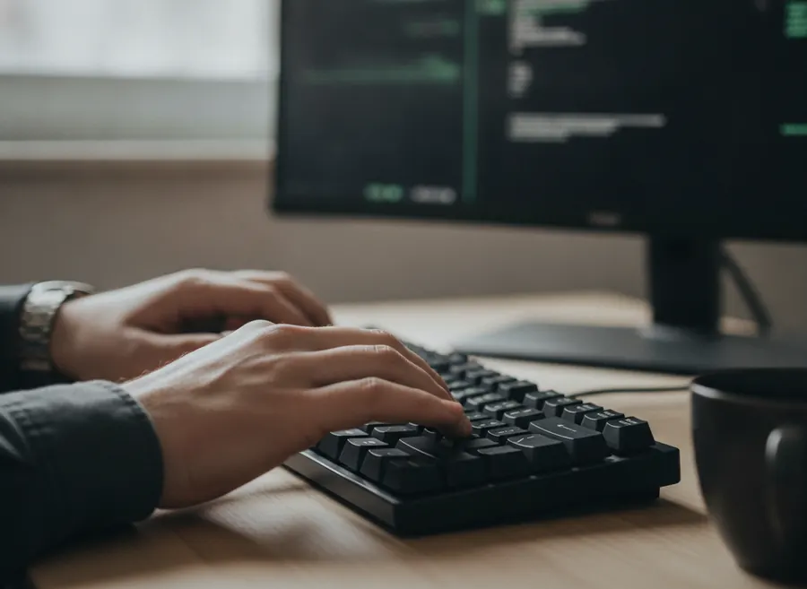 Escribiendo un comando en el teclado con la consola CMD de fondo