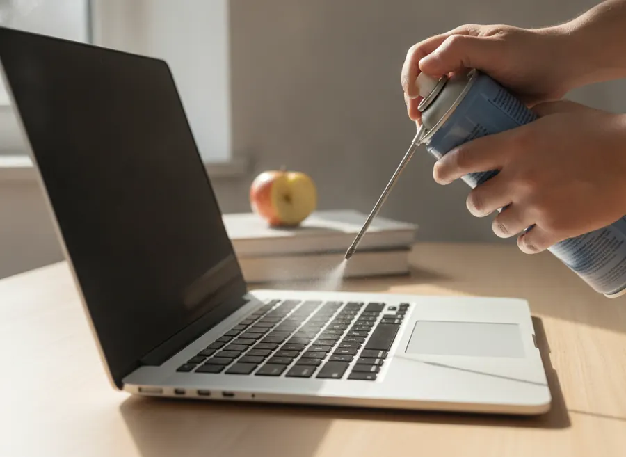 Limpiando el teclado de un portátil con aire comprimido