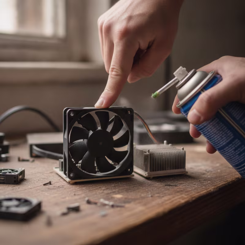 Bloquea las aspas del ventilador antes de soplar aire