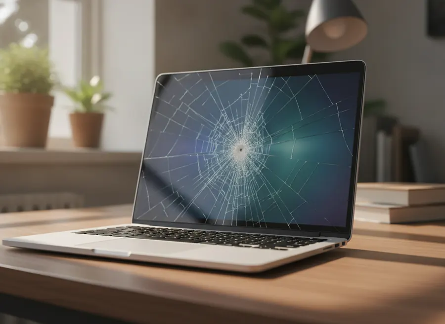Pantalla de portátil con el cristal agrietado por un golpe