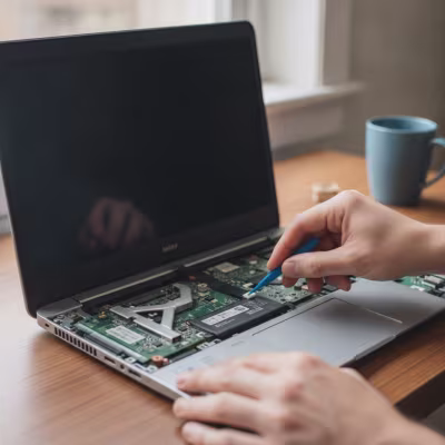 Seguridad: paso del proceso de reparación del teclado de un ordenador portátil