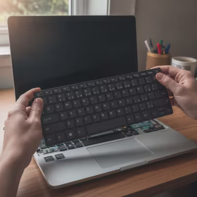 Retira: paso del proceso de reparación del teclado de un ordenador portátil