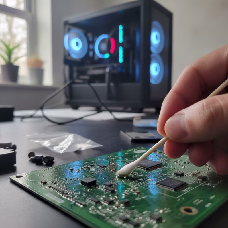 Limpia los residuos de flux y prueba el arranque