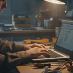 Tecnico probando el teclado de un portatil en el taller